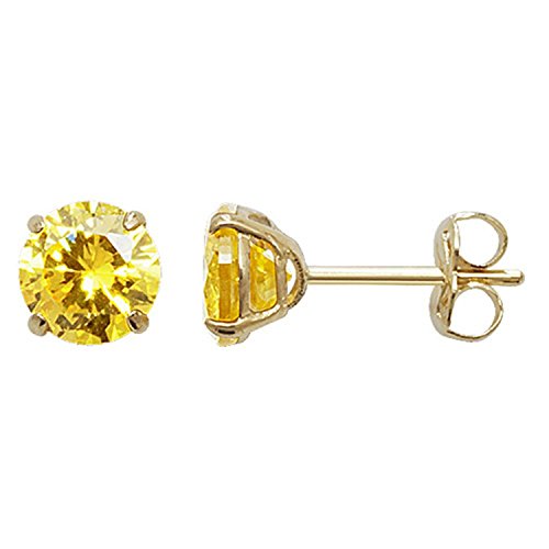 5MM 9ct Yellow Gold Cubic Zirconia (CZ) Round Cut Birthstone Stud Earrings/Ear Studs for Women/Teenage/Girls - CITRINE YELLOW