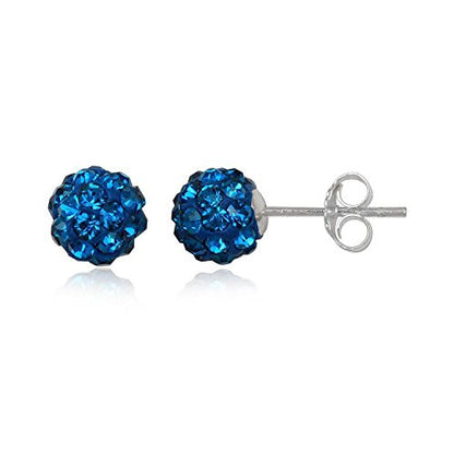 6MM WOMENS Sparkly Disco Ball Sterling Silver Stud Earrings - BLUE CAPRI