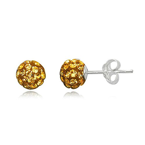 6MM WOMENS Sparkly Disco Ball Sterling Silver Stud Earrings - YELLOW TOPAZ