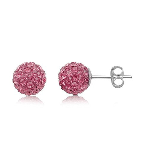 6MM WOMENS Sparkly Disco Ball Sterling Silver Stud Earrings - PINK ROSE