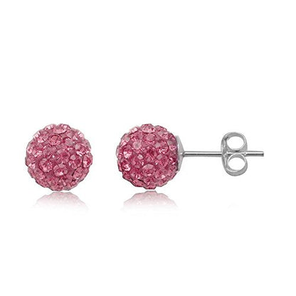 6MM WOMENS Sparkly Disco Ball Sterling Silver Stud Earrings - PINK ROSE