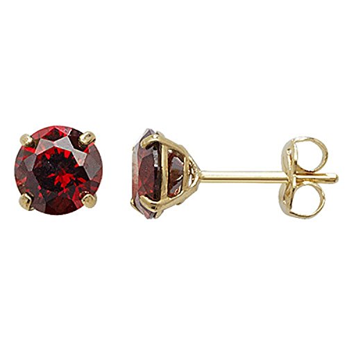 5MM 9ct Yellow Gold Cubic Zirconia (CZ) Round Cut Birthstone Stud Earrings/Ear Studs for Women/Teenage/Girls - RED GARNET