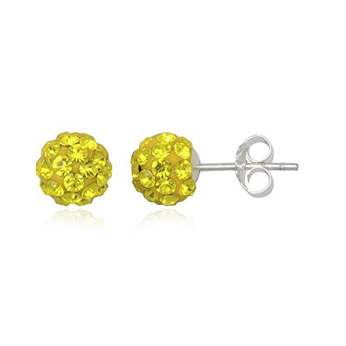 6MM WOMENS Sparkly Disco Ball Sterling Silver Stud Earrings - YELLOW CITRINE