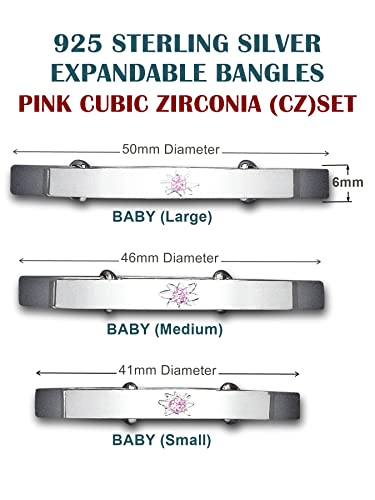 6MM Wide Pink Cubic Zirconia (CZ) Set Expanding / Expandable / Adjustable Bangle Bracelet for Baby/Child/Children - 925 Sterling Silver - Size: BABY (Large)