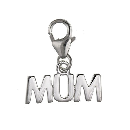 MUM Sterling Silver Clip-On Charm Pendant with Lobster Clasp for Women Girls - 925 Sterling Silver - Message Script Sentiment Charm