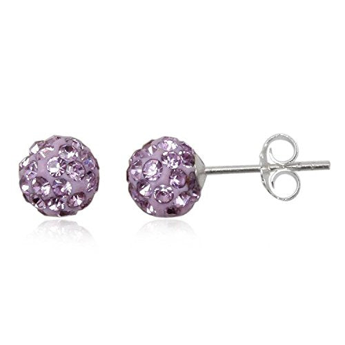 6MM WOMENS Sparkly Disco Ball Sterling Silver Stud Earrings - PURPLE VIOLET