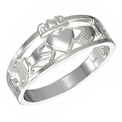 Classic Irish Celtic Claddagh Band Ring - 925 Sterling Silver - Claddagh Jewellery - Size Q