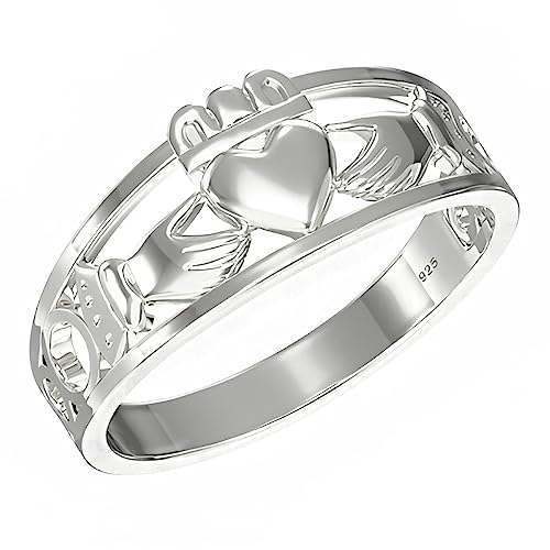 Classic Irish Celtic Claddagh Band Ring - 925 Sterling Silver - Claddagh Jewellery - Size P