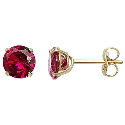 5MM 9ct Yellow Gold Cubic Zirconia (CZ) Round Cut Birthstone Stud Earrings/Ear Studs for Women/Teenage/Girls - RED RUBY