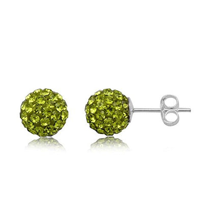 6MM WOMENS Sparkly Disco Ball Sterling Silver Stud Earrings - GREEN OLIVINE