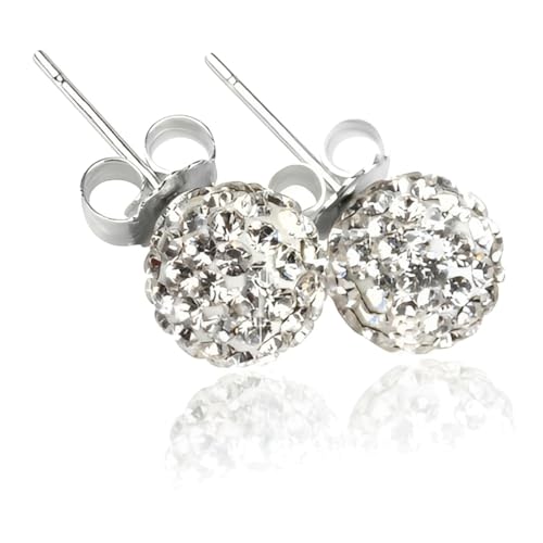 Shamballa Style Style Bling 6mm Ball Stud Earrings - Sterling Silver Austrian Crystal Studs