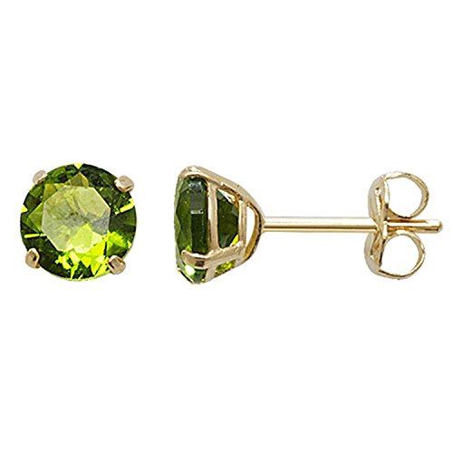 5MM 9ct Yellow Gold Cubic Zirconia (CZ) Round Cut Birthstone Stud Earrings/Ear Studs for Women Ladies Girls - GREEN PERIDOT
