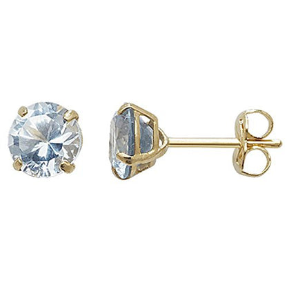 5MM 9ct Yellow Gold Cubic Zirconia (CZ) Round Cut Birthstone Stud Earrings/Ear Studs for Women Ladies Girls - AQUAMARINE BLUE