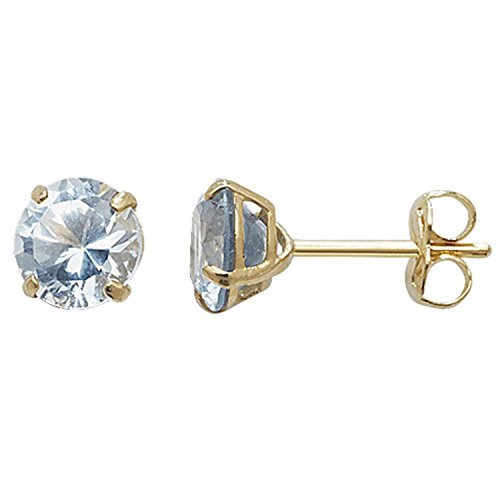 5MM 9ct Yellow Gold Cubic Zirconia (CZ) Round Cut Birthstone Stud Earrings/Ear Studs for Women Ladies Girls - AQUAMARINE BLUE