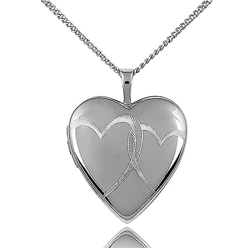 20mm Engraved Interlocking Hearts Pattern Sterling Silver Heart Locket Necklace for Women/Teenager/Girls On 20 Inch Chain - 925 Sterling Silver - Engravable - Size: 20mm W X 24mm H