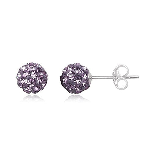 6MM WOMENS Sparkly Disco Ball Sterling Silver Stud Earrings - PURPLE LIGHT AMETHYST