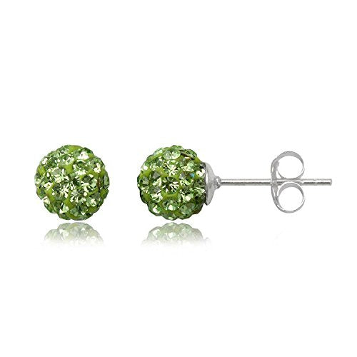 6MM WOMENS Sparkly Disco Ball Sterling Silver Stud Earrings - GREEN PERIDOT