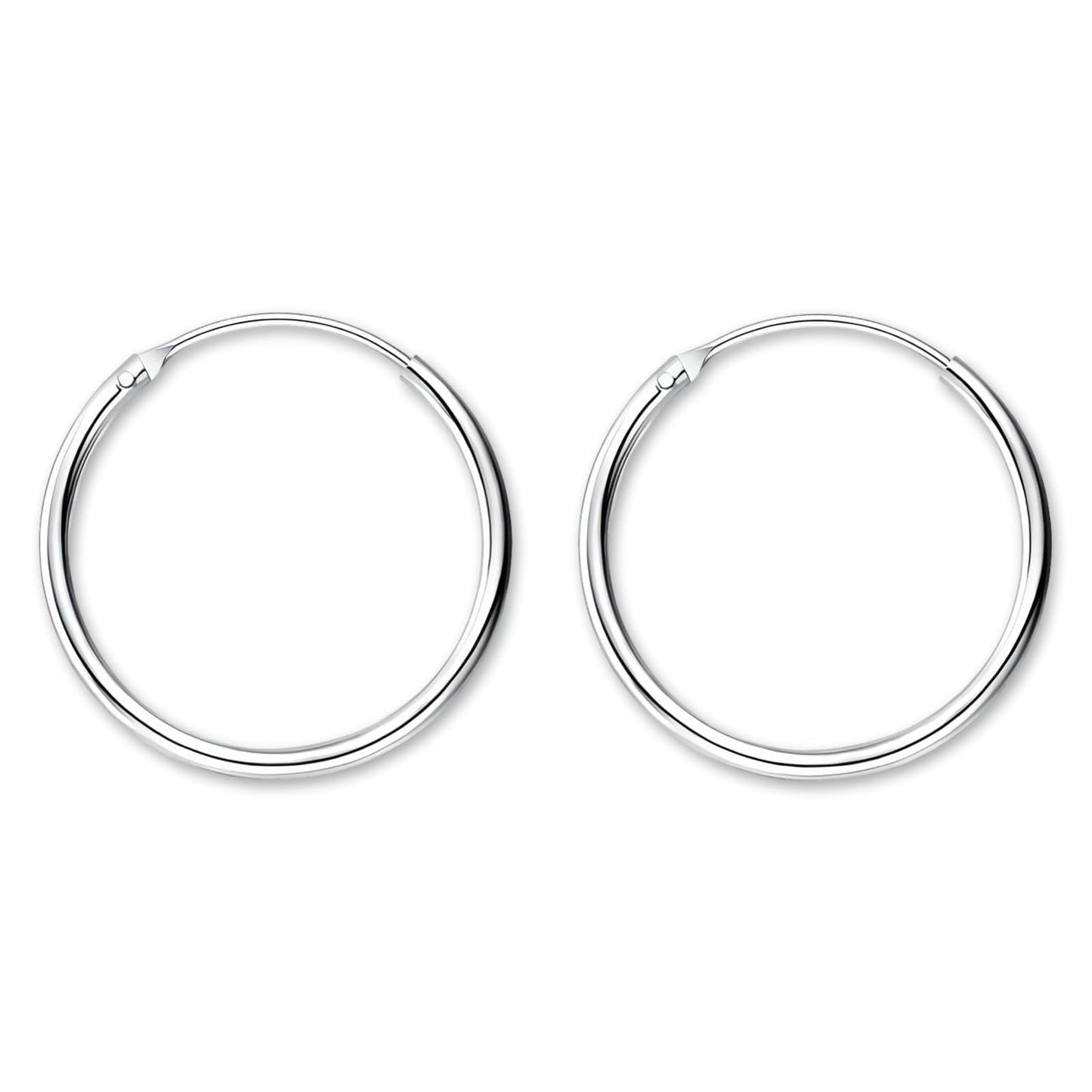 16MM Sterling Silver Plain Simple Polished Top Hinged Endless Hoop Earrings - Fine Circle Round Hoop Sleeper Earrings for Women/Teenagers/Girls