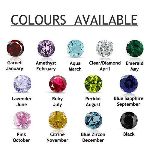 7MM Classic Brilliant Round Cut Cubic Zirconia (CZ) Sterling Silver Solitaire Stud Earrings/Ear Studs for Women Ladies Girls - Birthstone Earrings - ONYX BLACK. 7-BLCK