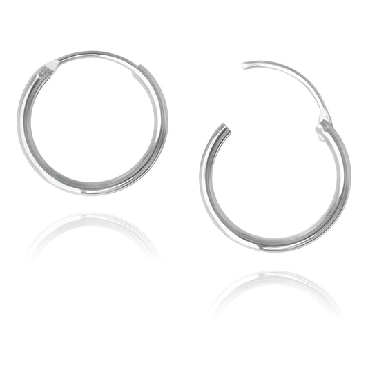 12MM Sterling Silver Fine Circle Round Endless Top-Hinged Hoops - Polished Round Hoop Sleeper Earrings for Women/Teenagers/Girls - 925 Sterling Silver