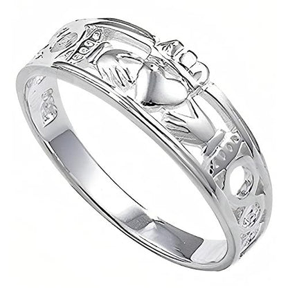 Classic Irish Celtic Claddagh Band Ring - 925 Sterling Silver - Claddagh Jewellery - Size N