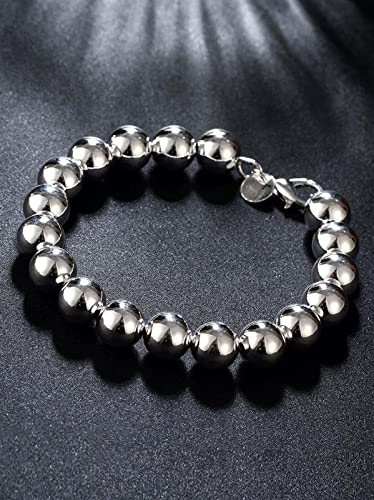 10MM Bead / Ball Bracelet for Women / Ladies / Girls (Hollow/Light Weight) - 925 Sterling Silver Plated - 8" Inch Classic Beaded Bracelet