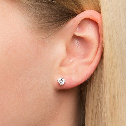6MM Classic Brilliant Round Cut Cubic Zirconia (CZ) Sterling Silver Solitaire Stud Earrings/Ear Studs for Women Ladies Girls - Birthstone Earrings