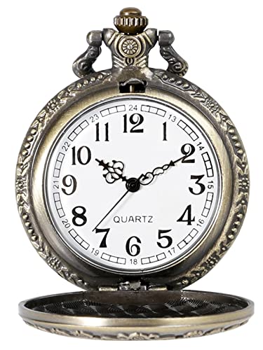 Alice in Wonderland Brushed Bronze Effect Antiqued/Vintage Case Women's Quartz Pocket Watch Necklace - On 32" Inch / 80cm Chain