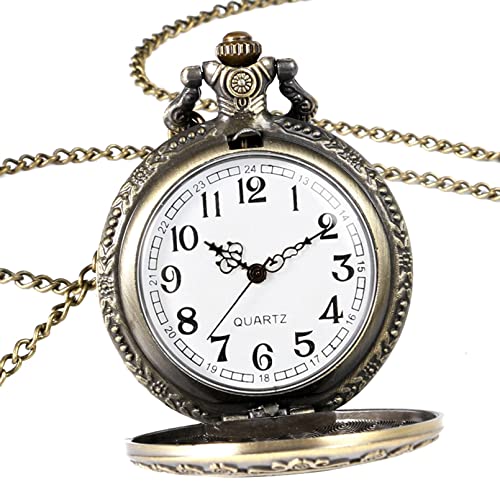 Alice in Wonderland Brushed Bronze Effect Antiqued/Vintage Case Women's Quartz Pocket Watch Necklace - On 32" Inch / 80cm Chain