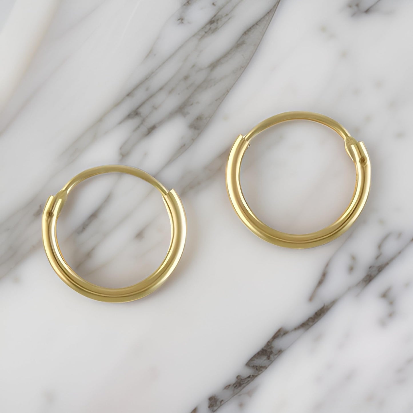 11mm 9ct Yellow Gold Small Top-Hinged Sleeper Hoop Earrings for Women Men Children Unisex - Polished Fine Circle Round Endless Top Hinged Sleeper Earrings