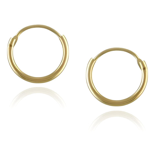 11mm 9ct Yellow Gold Small Top-Hinged Sleeper Hoop Earrings for Women Men Children Unisex - Polished Fine Circle Round Endless Top Hinged Sleeper Earrings