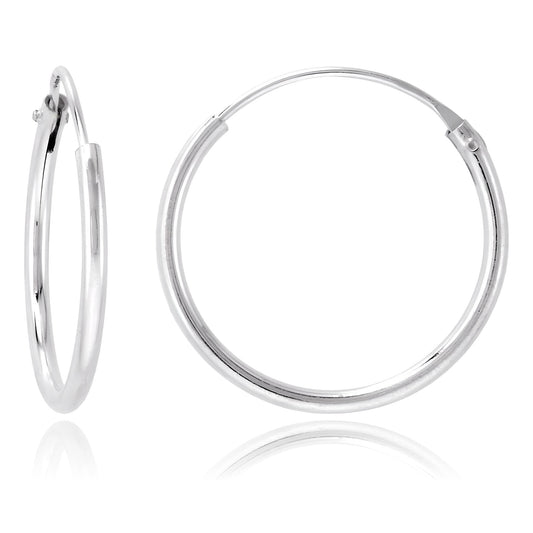16MM Sterling Silver Plain Simple Polished Top Hinged Endless Hoop Earrings - Fine Circle Round Hoop Sleeper Earrings for Women/Teenagers/Girls
