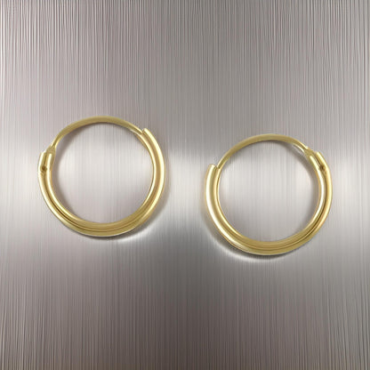 11mm 9ct Yellow Gold Small Top-Hinged Sleeper Hoop Earrings for Women Men Children Unisex - Polished Fine Circle Round Endless Top Hinged Sleeper Earrings