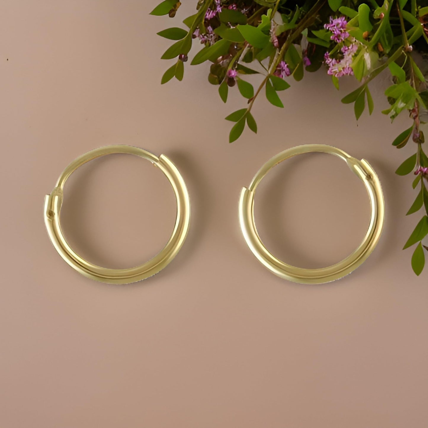 11mm 9ct Yellow Gold Small Top-Hinged Sleeper Hoop Earrings for Women Men Children Unisex - Polished Fine Circle Round Endless Top Hinged Sleeper Earrings